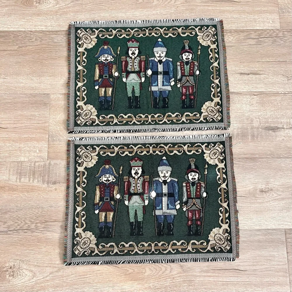 Set Of 2 Vintage Tapestry Christmas Nutcrackers Holiday Placemats 19”X‎ 13.5”